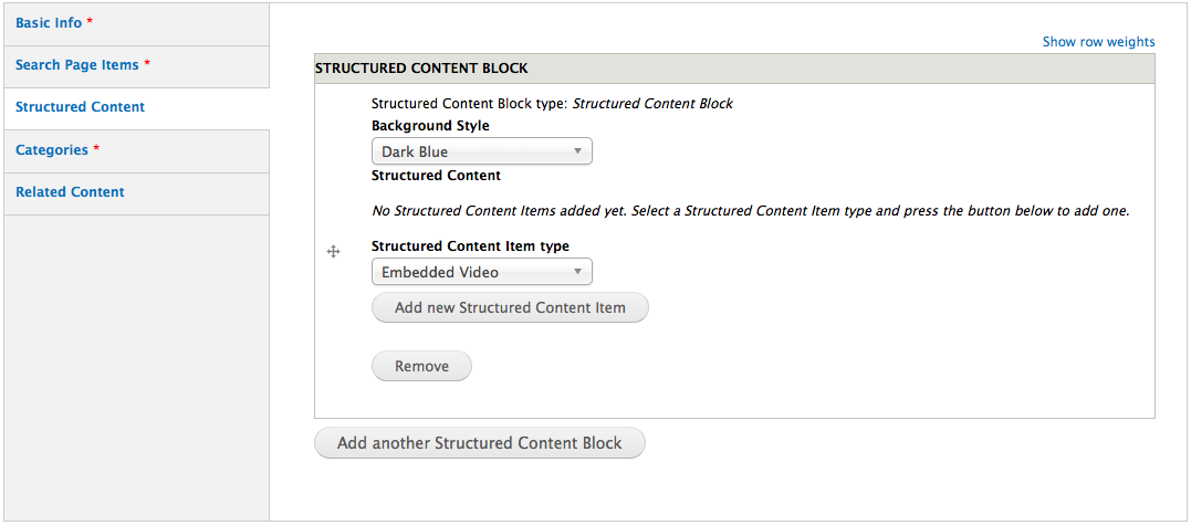 Drupal, adding structured content items