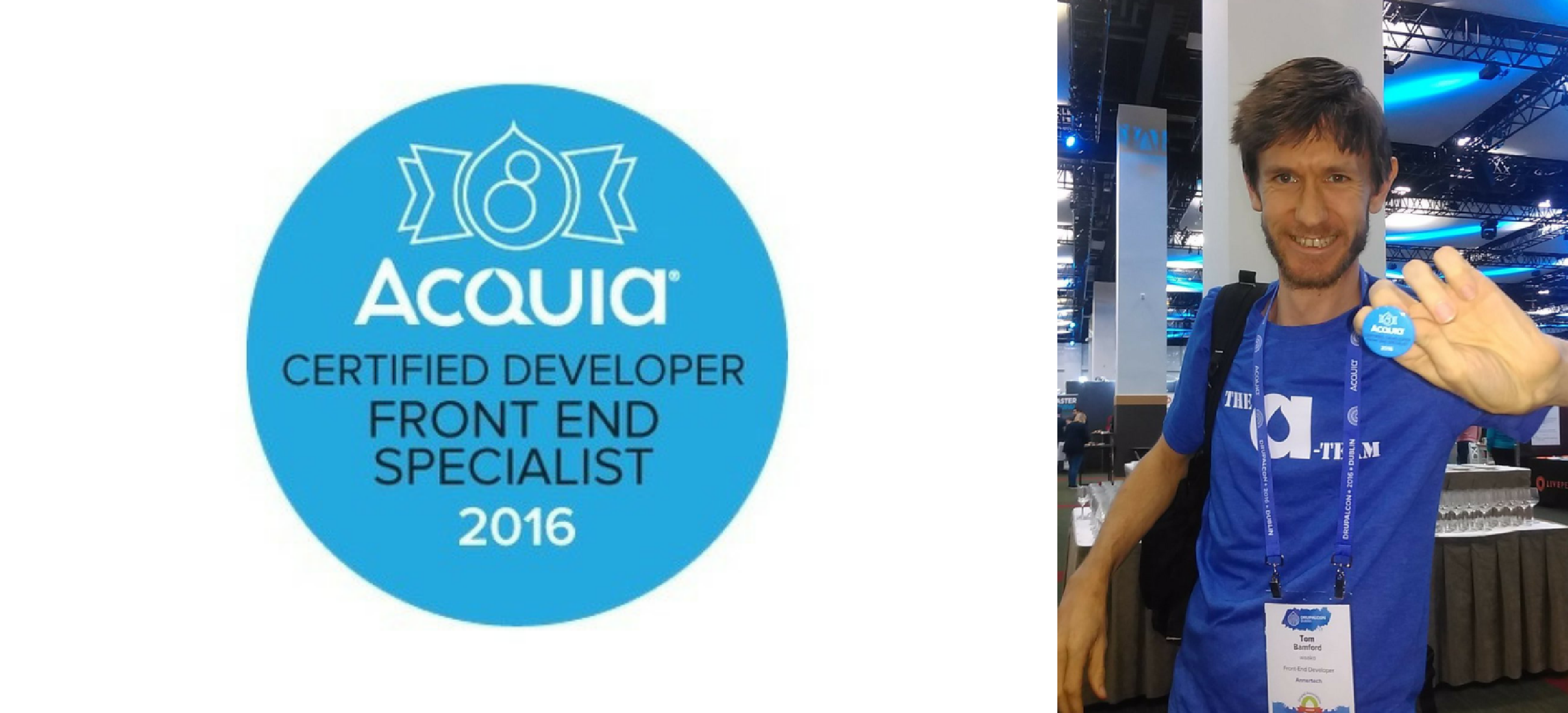 Tom with his Acquia Certified Developer badge