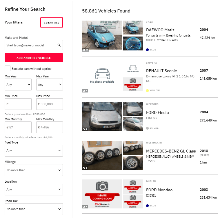 CarsIreland.ie search experience