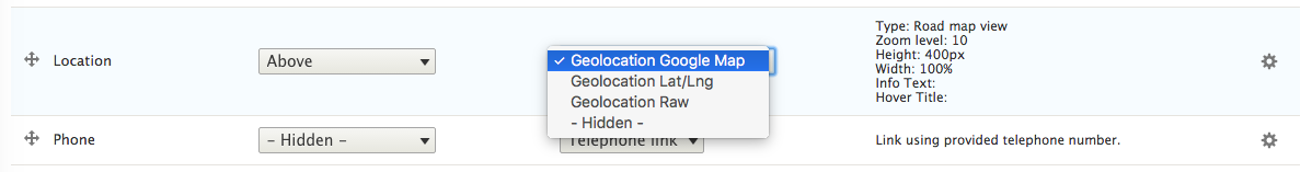 Geolocation field - manage display settings