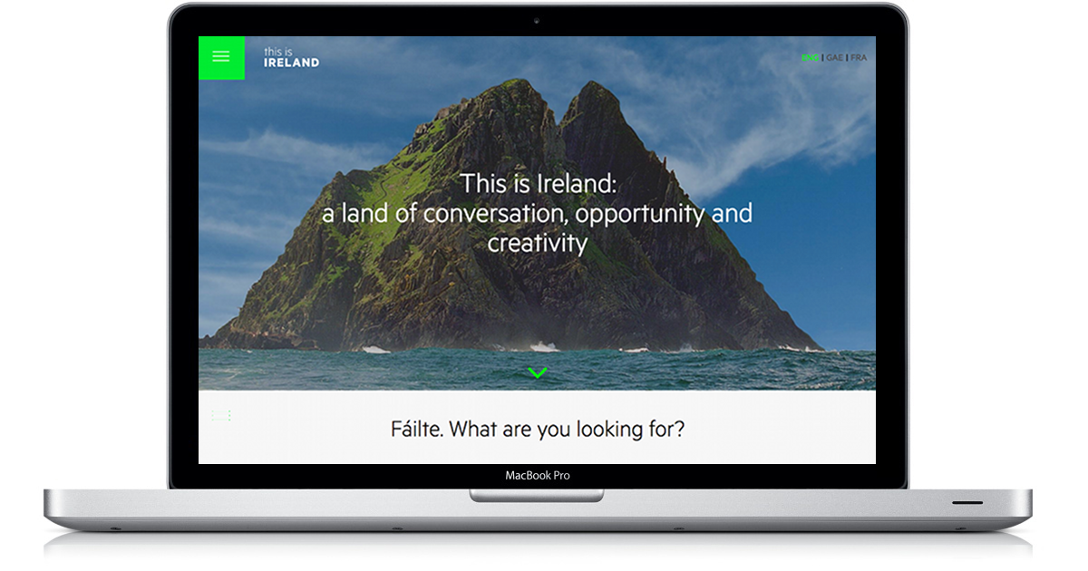 Screenshot of homepage of Ireland.ie website 