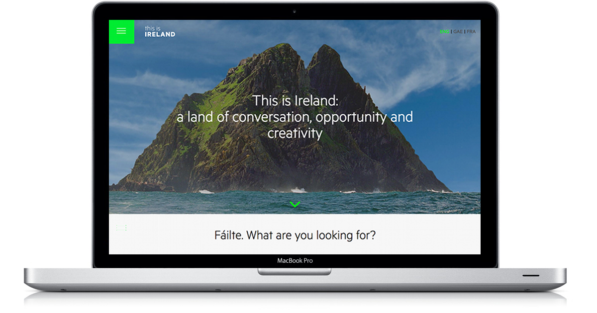 Screenshot of homepage of Ireland.ie website