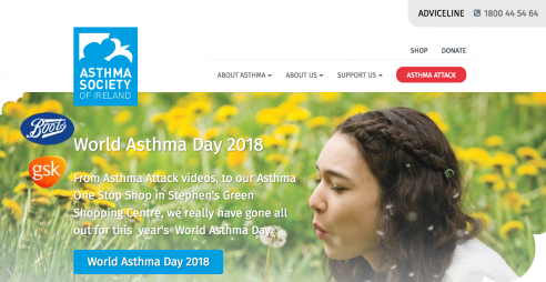 Asthma Society of Ireland website homepage