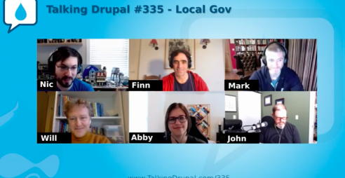 A screenshot of the Talking Drupal Podcast featuring Mark Conroy from Annertech, talking about LocalGov Drupal.