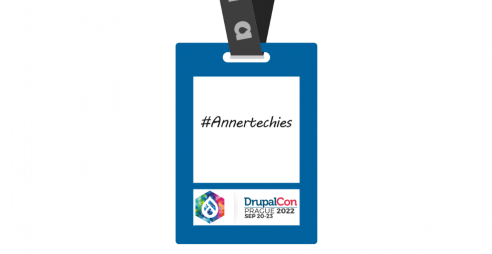 DrupalCon conference badge with Annertechies written on it.