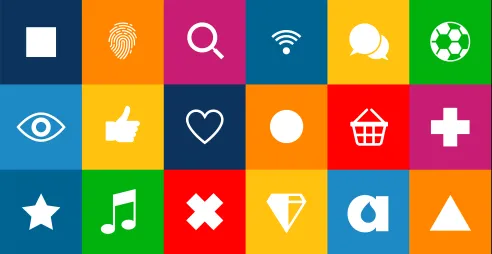 Brightly coloured squares each sporting a different logo to represent personalisation and omnichannel marketing.