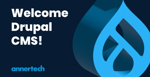 The words Welcome Drupal CMS appear next to a 3D Drupal symbol.