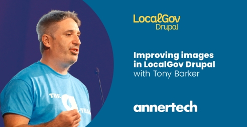 Tony Barker stands behind a podium, delivering a keynote address at DrupalCon Barcelona 2024. Picture: Jakub Piasecki