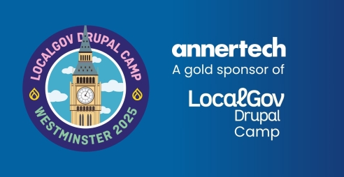 The LocalGov Drupal Camp Westminster 2025 logo, featuring Big Ben, is on the left. On the right are the words: Annertech - a gold sponsor of LocalGov Drupal Camp.