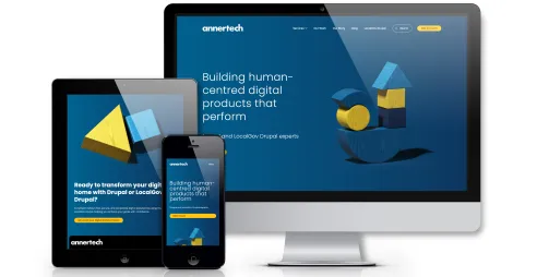 The new Annertech website is seen on various screens.