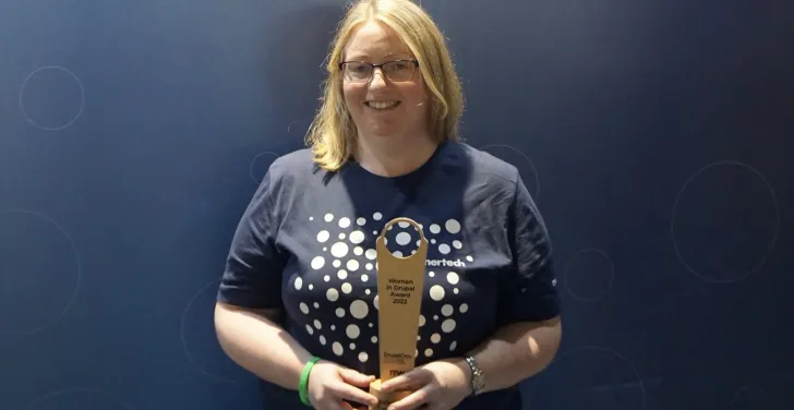 Stella Power with her Women in Drupal award.