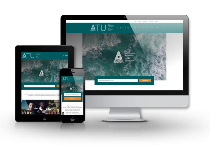 ATU's new website is displayed on mobile, tablet and desktop screens.