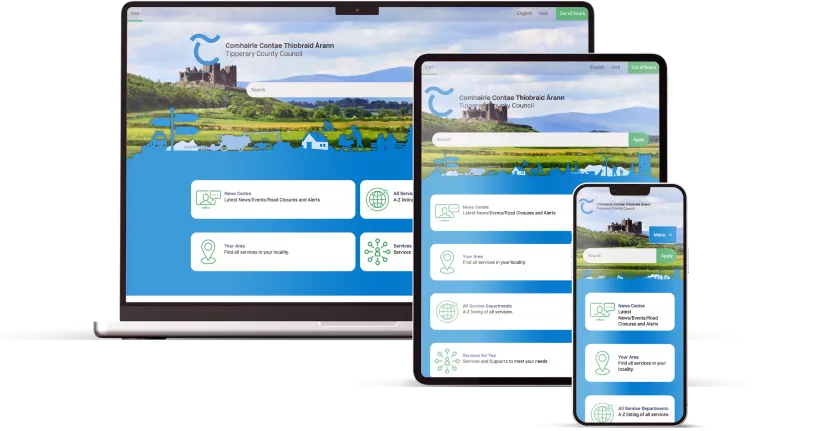Tipperary County Council's new website appears on a laptop, tablet and phone screen.