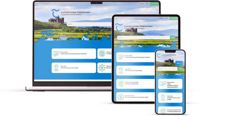 Tipperary County Council's new website appears on a laptop, tablet and phone screen.