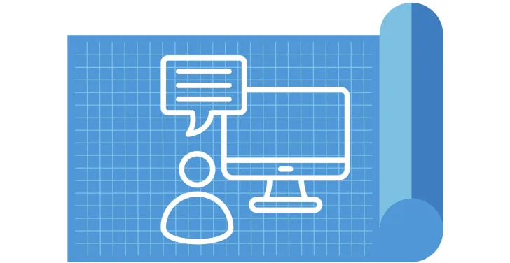 A blueprint with a white graphic on it with a user commenting on a computer screen