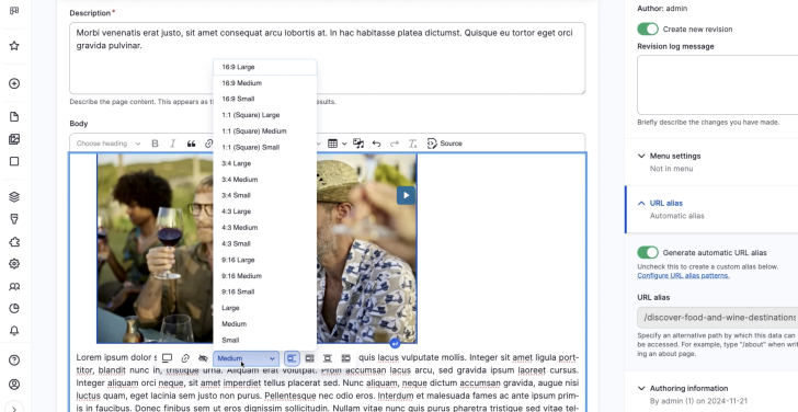 A screenshot of an image being edited in Drupal.