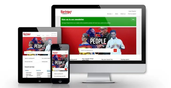 Haringey Council's new website is seen on tablet, phone and computer screens