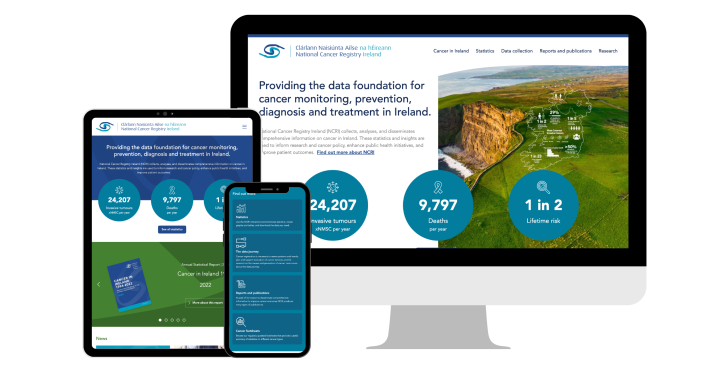The new NCRI website appears on phone, tablet and computer screens.