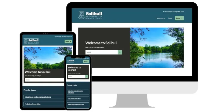 The new website for Solihull Council is displayed on tablet, phone and computer screens.