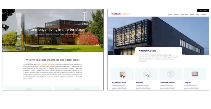 A new subsite for DKIT is pictured next to its old website.