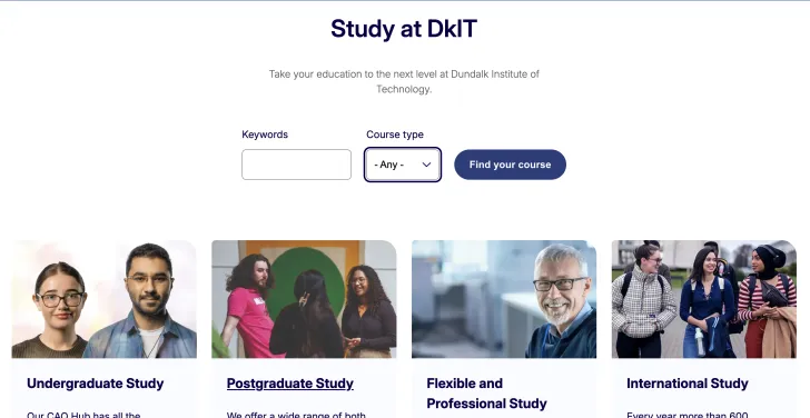 The courses page at DkIT shows off its filtering capabilities.