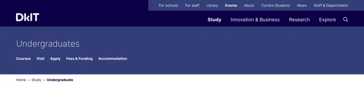 The pared down navigation of the new Dundalk Institute of Technology website.