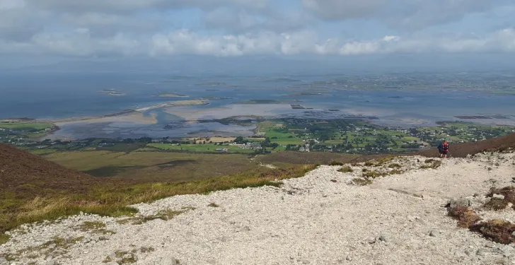 Clew bay is seen from the top of Croagh Patrick