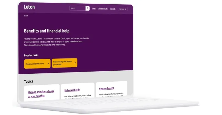 The new Luton Borough Council website as seen on a laptop screen