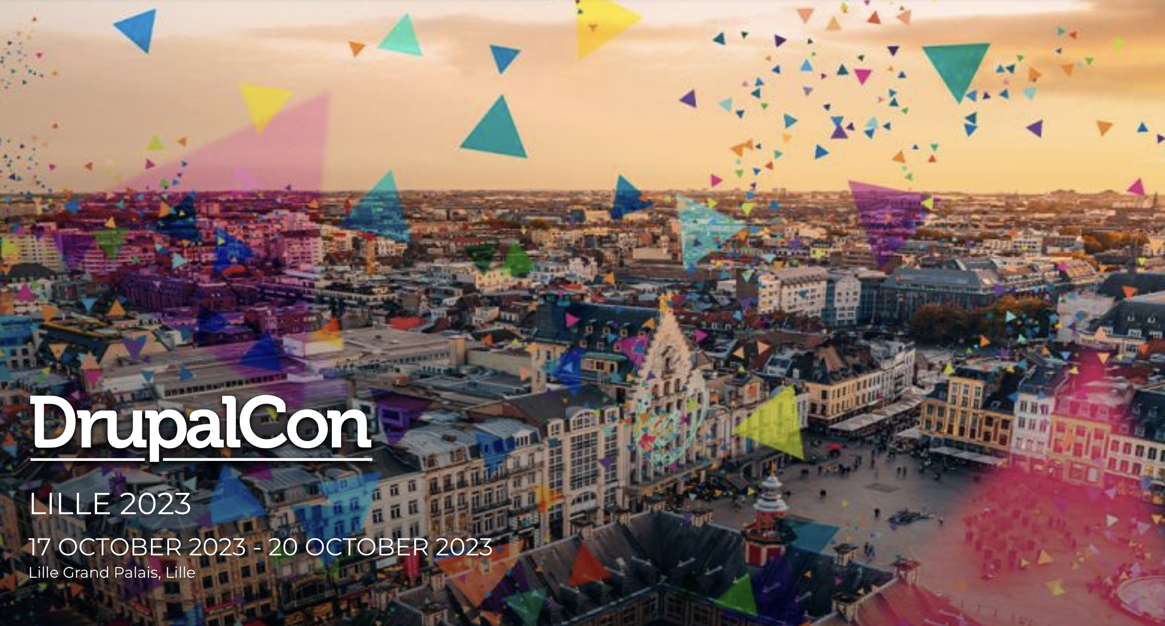 Party banners are laid on top of an image of the French city of Lille.