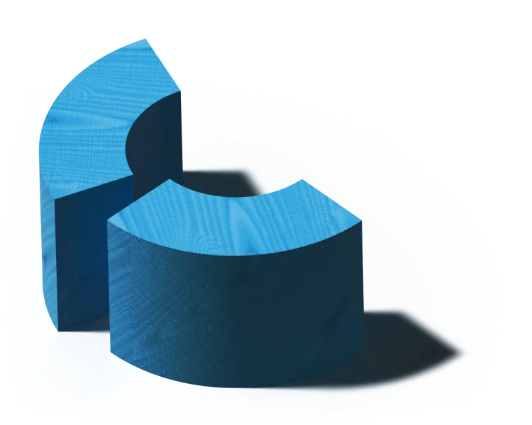 Two blue semi circle wooden blocks