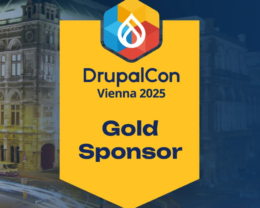 A gold DrupalCon Vienna sponsor badge is on the left of the image. On the right are the words “Proudly sponsoring DrupalCon Vienna 2025“ and the Annertech logo.