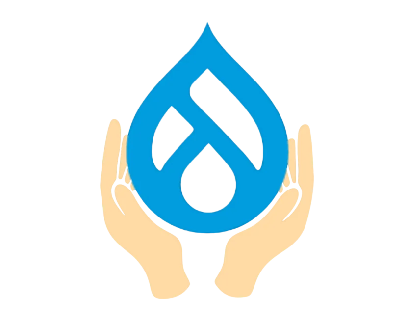 Hands hold a Drupal drop