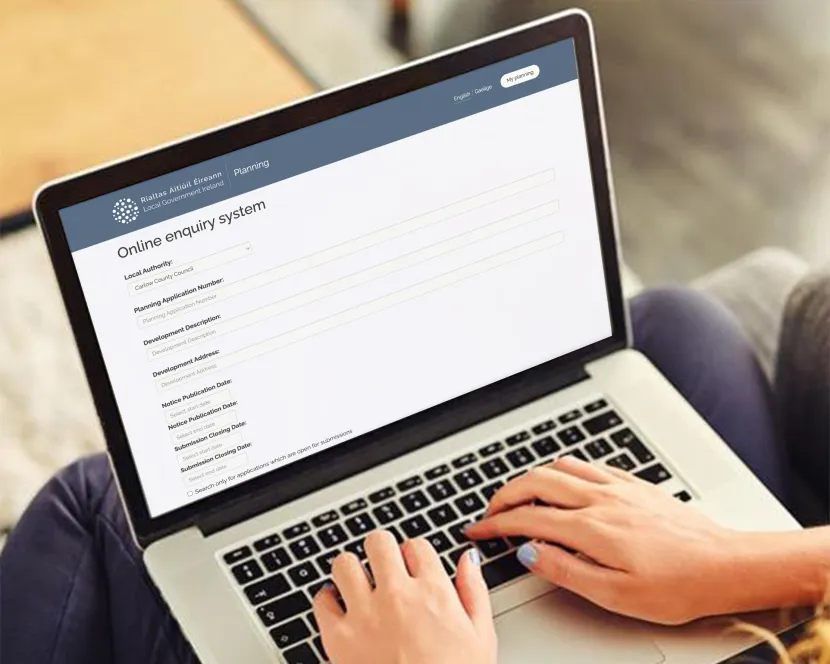 A woman fills out a form on Ireland's ePlanning portal.