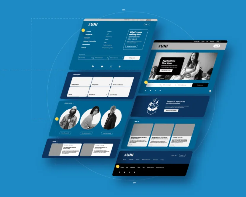 Screen shots from higher education websites