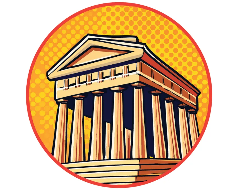 A comic-like illustration of The Parthenon