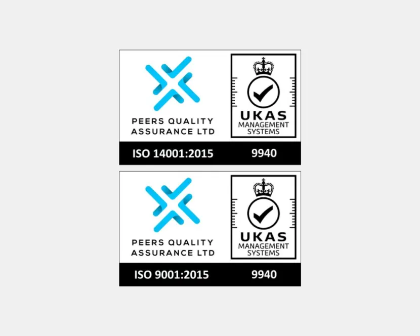 ISO 14001 and ISO 9001 badges