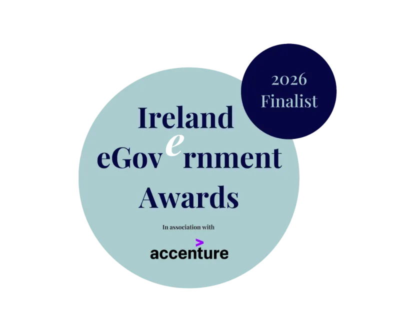 The finalist badge for the 2026 Ireland eGovernment Awards.