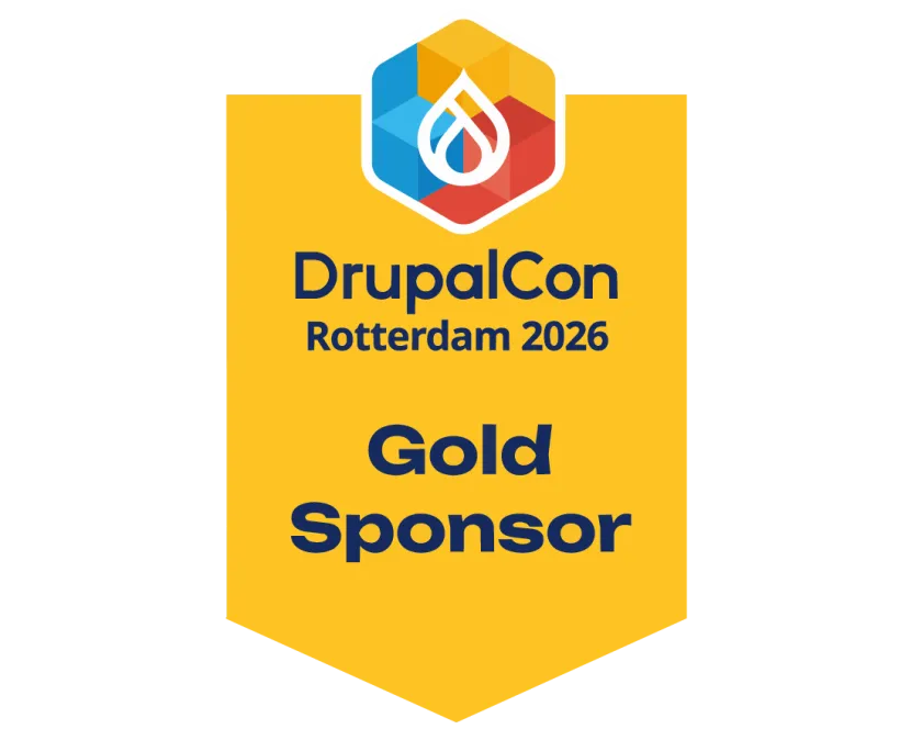 A DrupalCon Rotterdam 2026 Gold Sponsor badge.