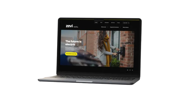 The Zevi website is seen on a laptop