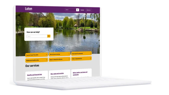 Luton's new website is open on a laptop.
