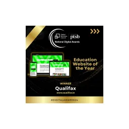 A responsive image of Qualifax.ie is displayed next to the words “Education website of the year“.