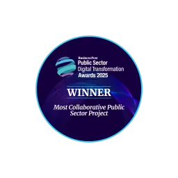 The most collaborative public sector project winner badge for Ireland's Digital Transformation Awards
