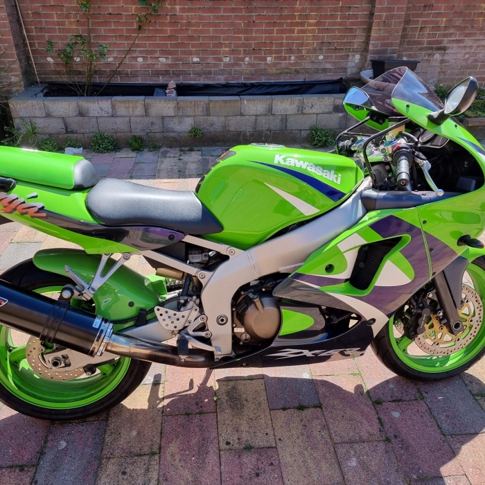 Heather Smith’s bright green Kawasaki Ninja motorbike.