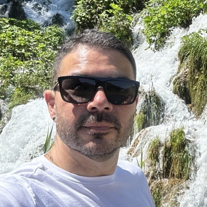 Juanluis Lozano at a waterfall in the Plitvice Lakes National Park, Croatia.
