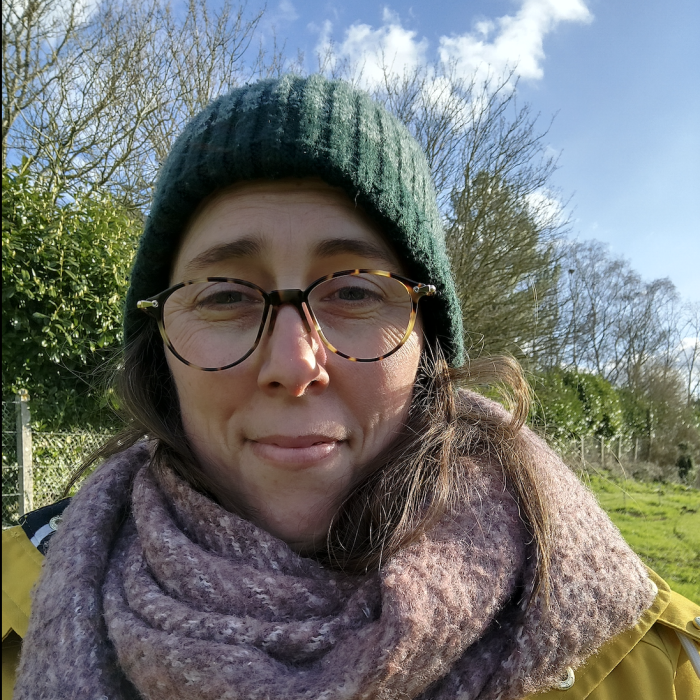 Karen Leech is outside on a chilly winter’s day, dressed in a woolly hat and scarf.