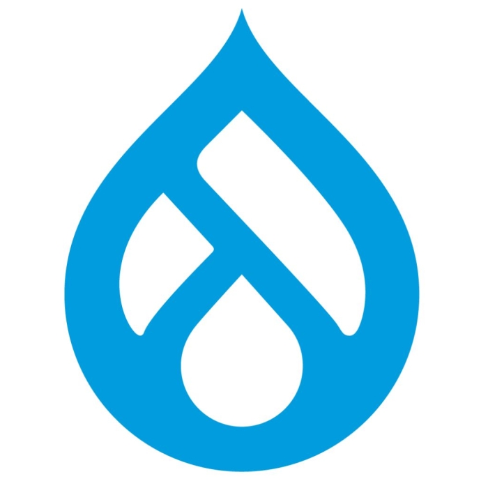 The Drupal logo is a blue drop