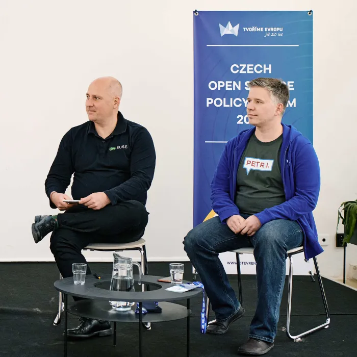 Petr Ilek waits to speak at the Czech Open Source Policy Forum 2024 