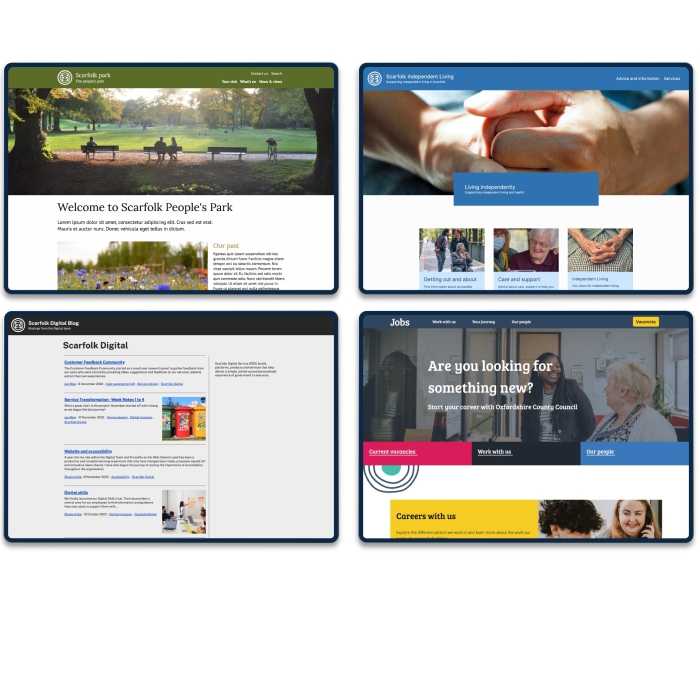 Four examples of microsites are set out in a square