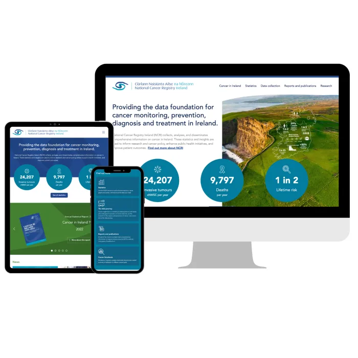 The new NCRI website appears on phone, tablet and computer screens.