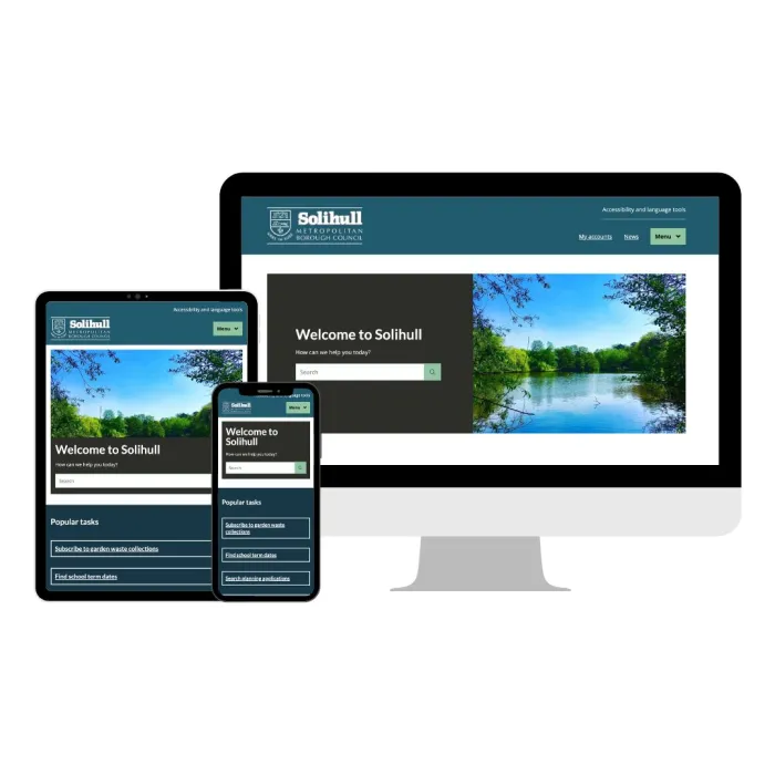 The new website for Solihull Council is displayed on tablet, phone and computer screens.